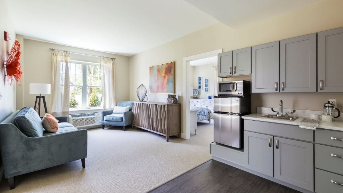 Apartment with kitchenette in senior living home