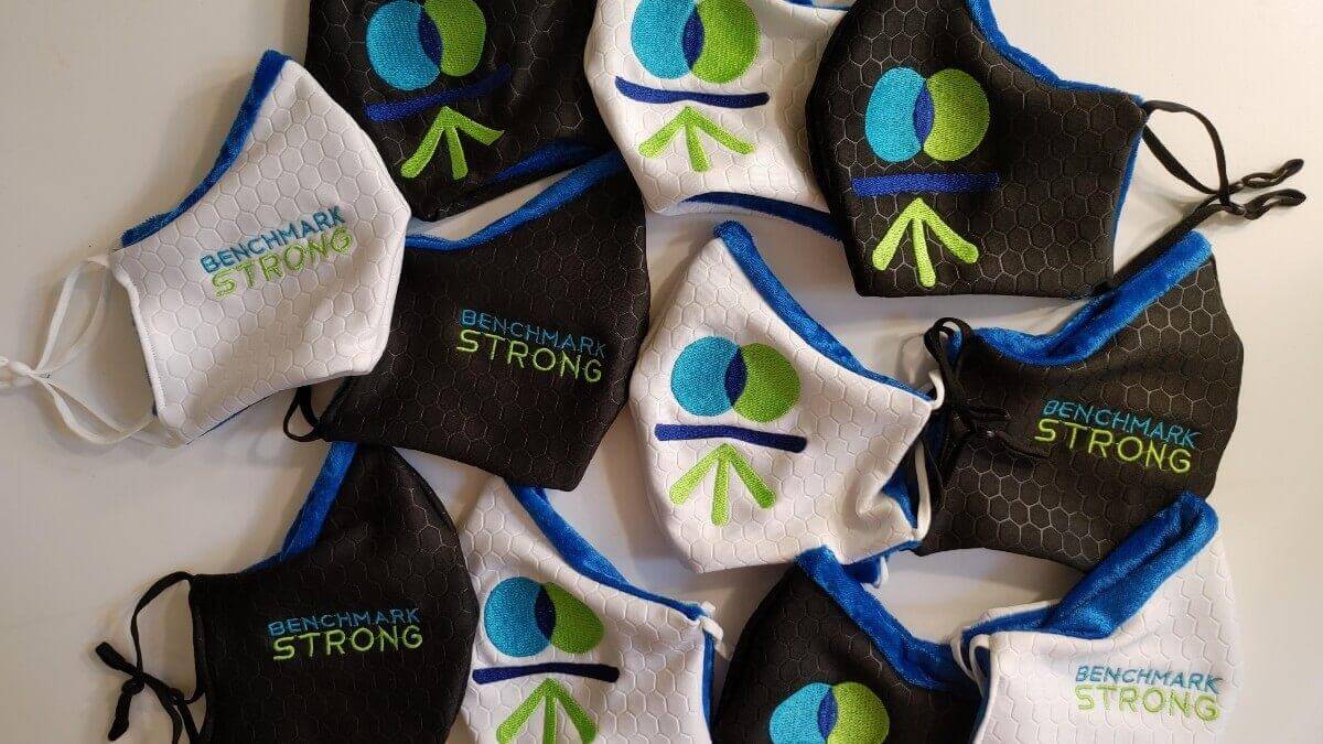 Sewn facemasks with Benchmark Senior Living branding