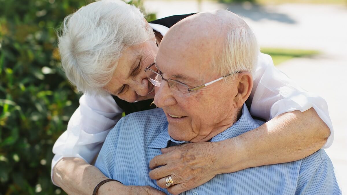 Senior man and woman outdoors