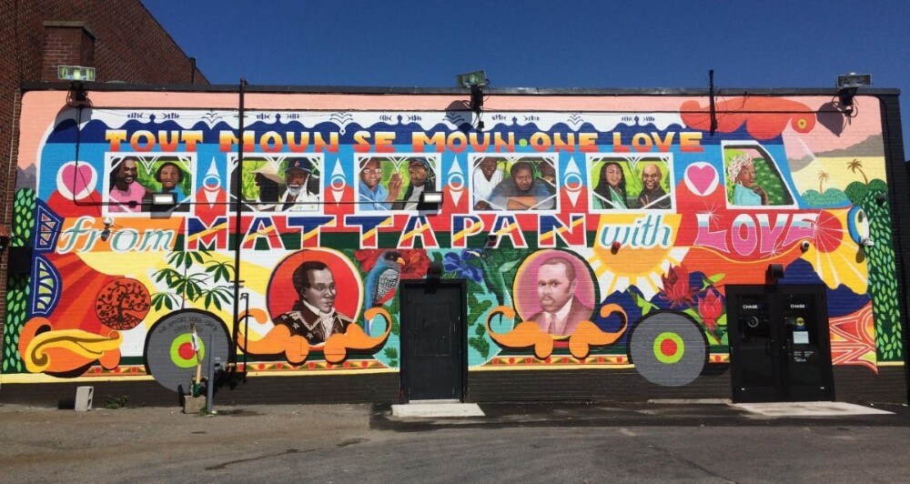 Artistic mural on bus