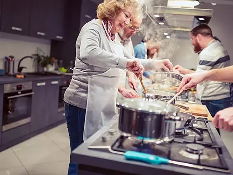 Adults in a cooking class