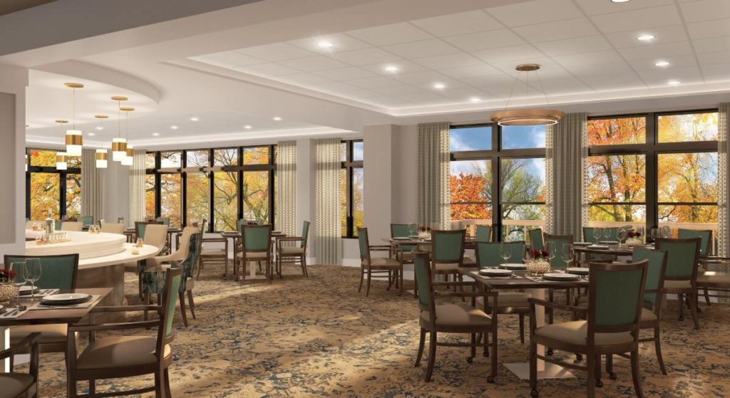 Rendering of dining room in senior living facility